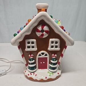 Ceramic Gingerbread House Gumdrop Roof Lighted Christmas